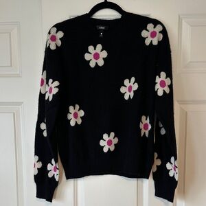 Aqua 100% Cashmere Black Sweater with Floral Design